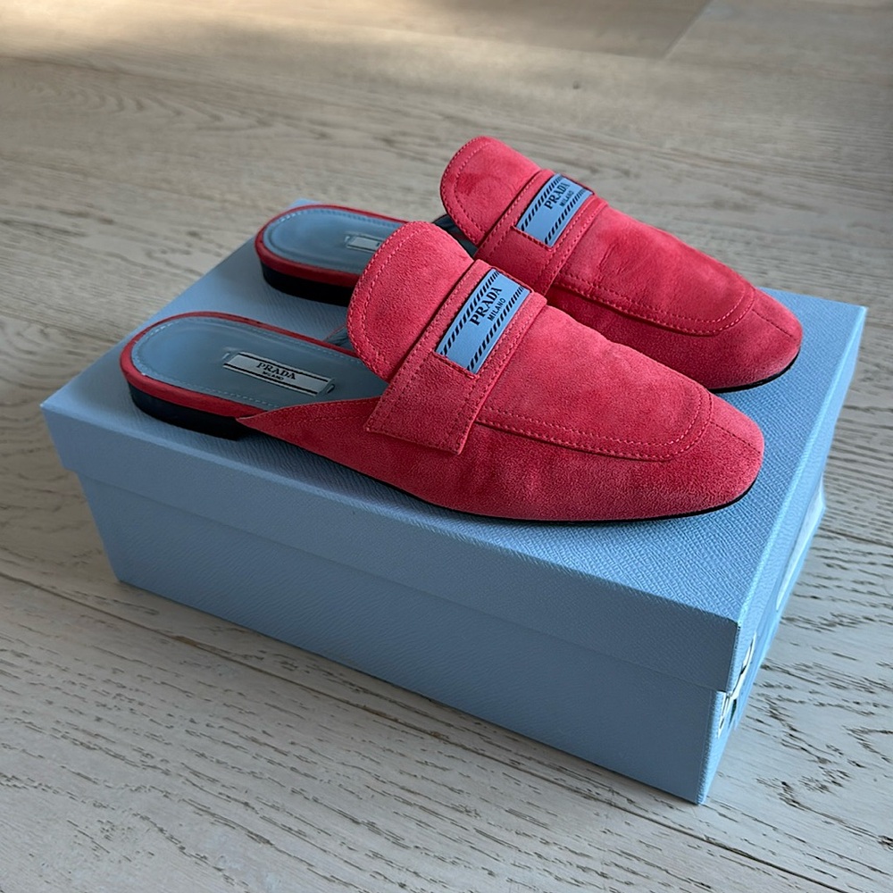 Prada suede slide loafers